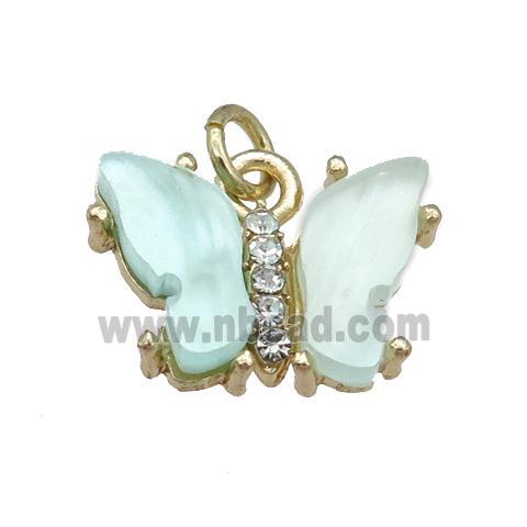 lt.green Resin Butterfly Pendant, gold plated