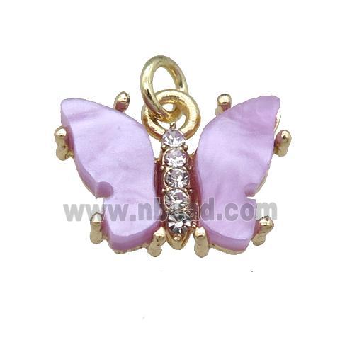 lavender Resin Butterfly Pendant, gold plated