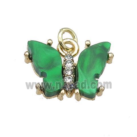 green Resin Butterfly Pendant, gold plated