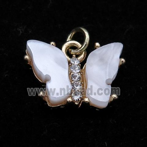 white pearlized Resin Butterfly Pendant, gold plated