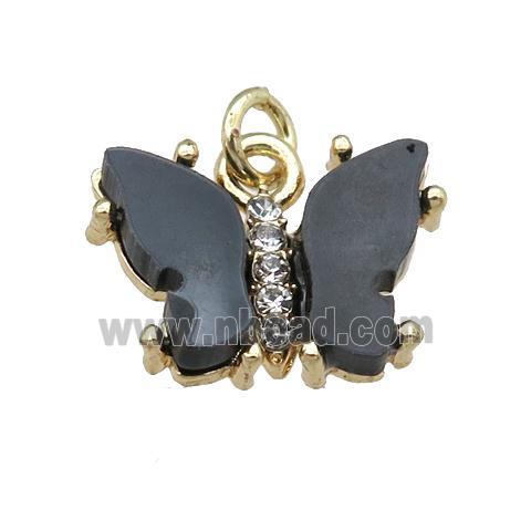 black Resin Butterfly Pendant, gold plated