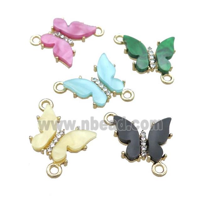 Resin Butterfly Connector pave zircon, gold plated, mixed