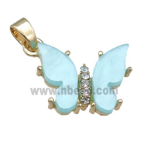 teal Resin Butterfly Pendant, gold plated
