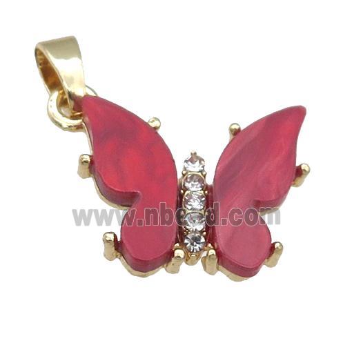 red Resin Butterfly Pendant, gold plated