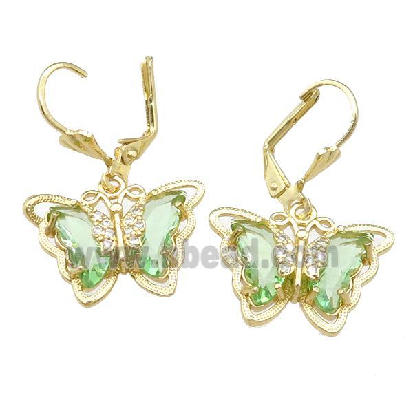 lt.green Crystal Glass Butterfly Latchback Earring, gold plated