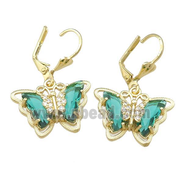 peacockgreen Crystal Glass Butterfly Latchback Earring, gold plated