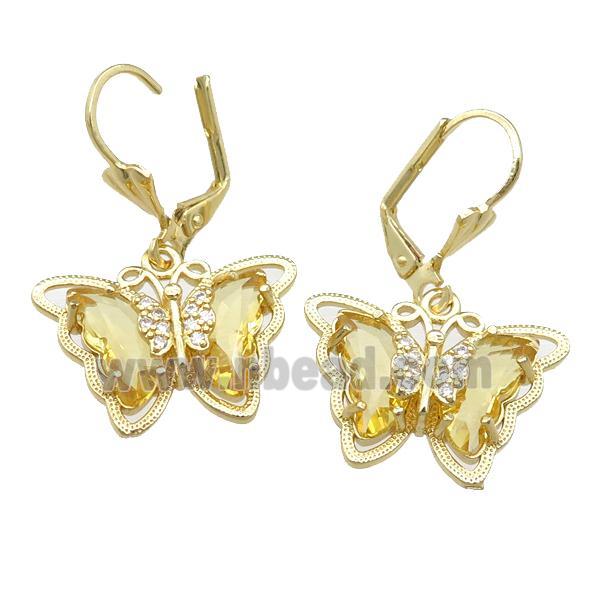 golden Crystal Glass Butterfly Latchback Earring, gold plated