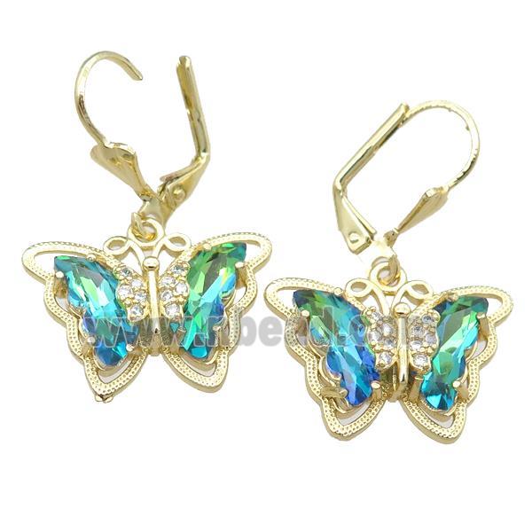 Crystal Glass Butterfly Latchback Earring, gold plated