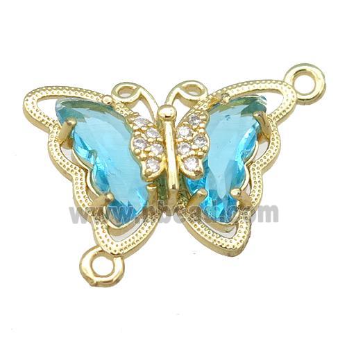 aqua Crystal Glass Butterfly Connector, gold plated