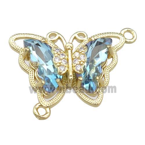 lt.blue Crystal Glass Butterfly Connector, gold plated