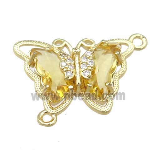 golden Crystal Glass Butterfly Connector, gold plated