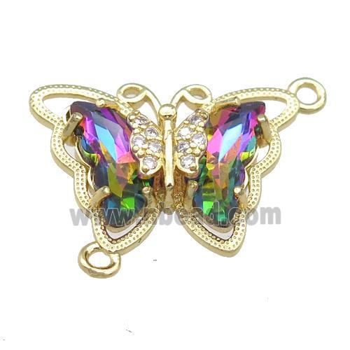 rainbow Crystal Glass Butterfly Connector, gold plated