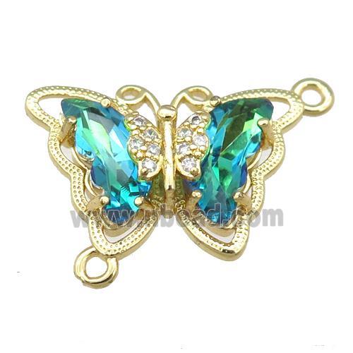 green Crystal Glass Butterfly Connector, gold plated