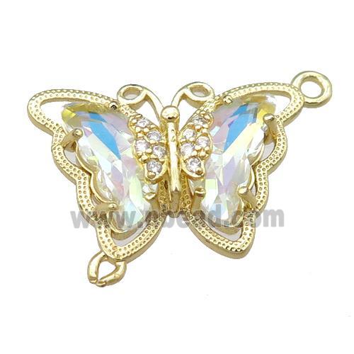 clear AB-color Crystal Glass Butterfly Connector, gold plated