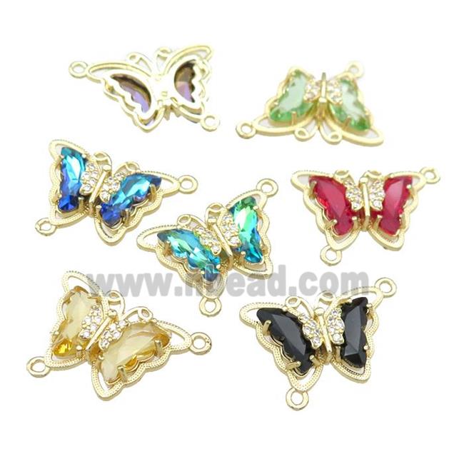 Crystal Glass Butterfly Connector, gold plated, mixed
