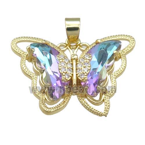 Crystal Glass Butterfly Pendant, gold plated