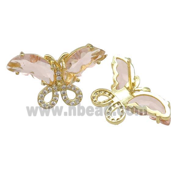 peach Crystal Glass Butterfly Stud Earring, gold plated