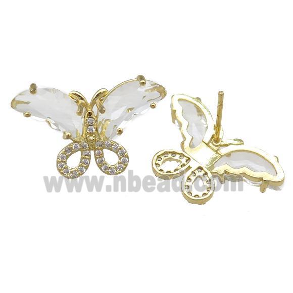 clear Crystal Glass Butterfly Stud Earring, gold plated