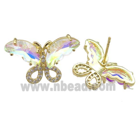 clear AB-color Crystal Glass Butterfly Stud Earring, gold plated