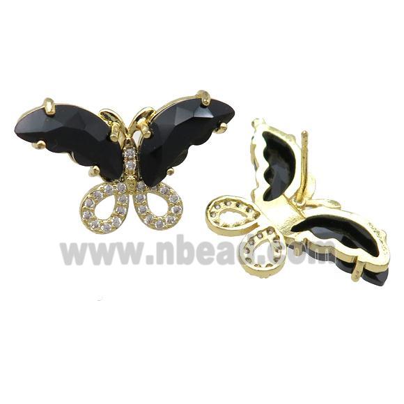 black Crystal Glass Butterfly Stud Earring, gold plated