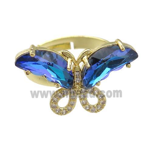 dp.blue Crystal Glass Butterfly Rings, adjustable, gold plated