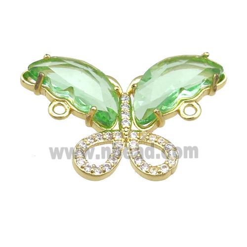 lt.green Crystal Glass Butterfly Connector, gold plated