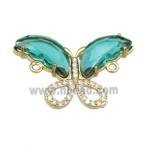 green Crystal Glass Butterfly Connector, gold plated