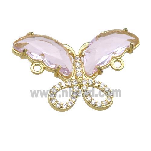 lt.pink Crystal Glass Butterfly Connector, gold plated