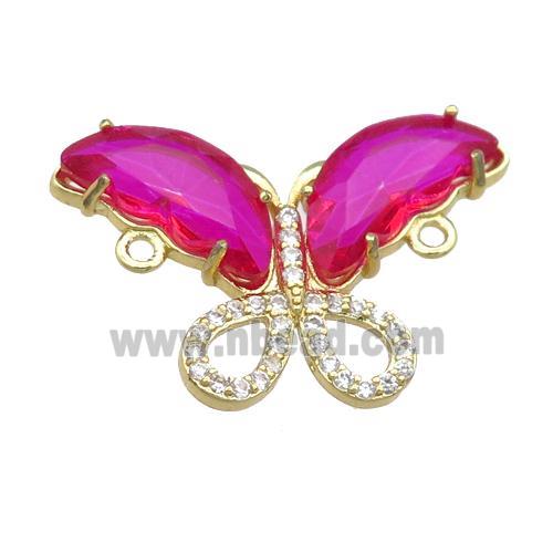hotpink Crystal Glass Butterfly Connector, gold plated