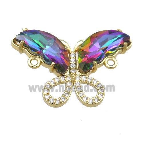 multicolor Crystal Glass Butterfly Connector, gold plated