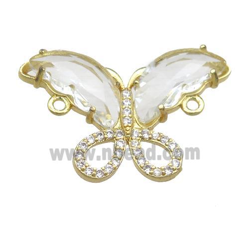 clear Crystal Glass Butterfly Connector, gold plated
