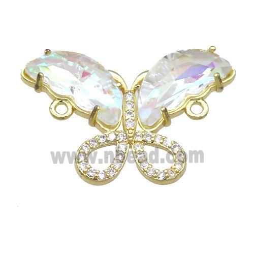 clear AB-color Crystal Glass Butterfly Connector, gold plated