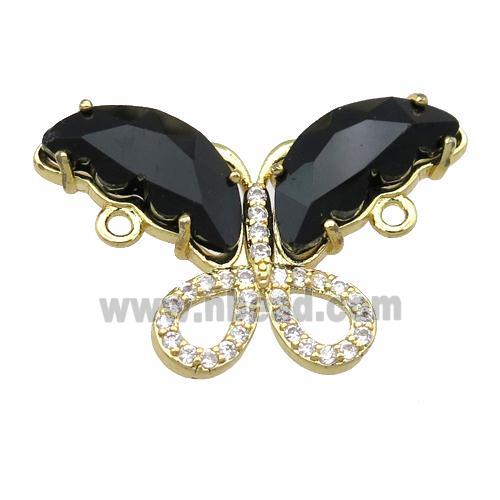 black Crystal Glass Butterfly Connector, gold plated