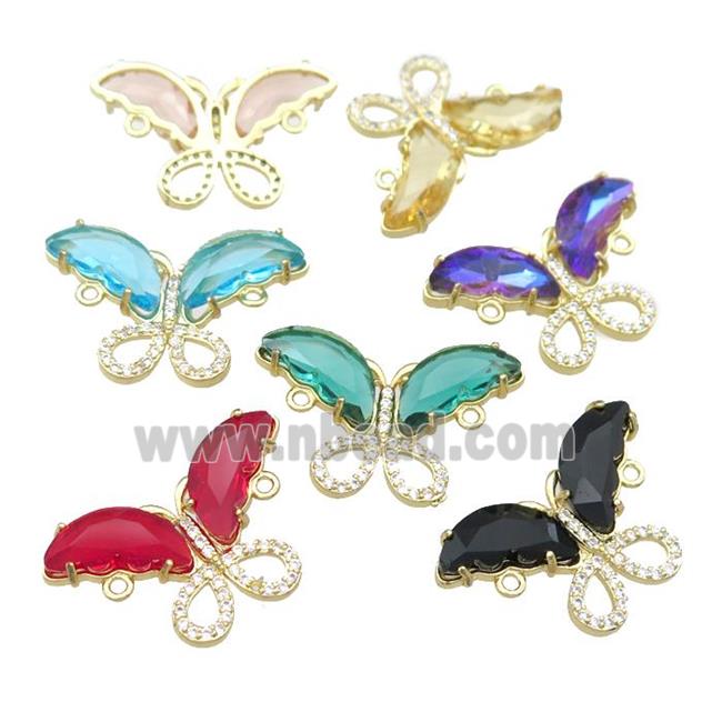 mixed Crystal Glass Butterfly Connector pave zircon, gold plated