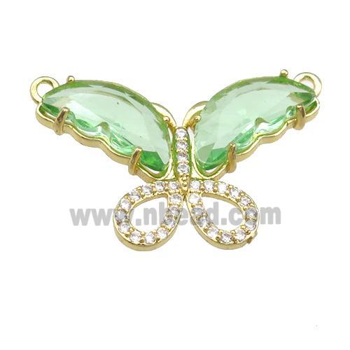 lt.green Crystal Glass Butterfly Pendant with 2loops, gold plated