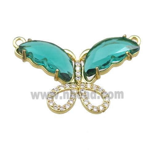 green Crystal Glass Butterfly Pendant with 2loops, gold plated