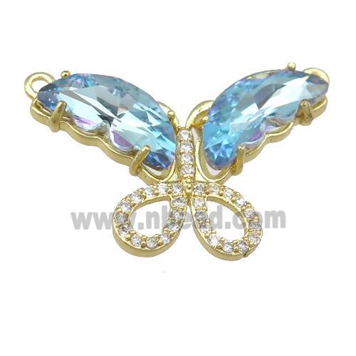 lt.blue Crystal Glass Butterfly Pendant with 2loops, gold plated