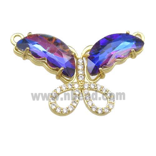multicolor Crystal Glass Butterfly Pendant with 2loops, gold plated