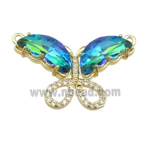 bluegreen Crystal Glass Butterfly Pendant with 2loops, gold plated
