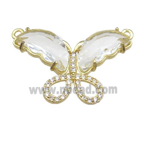 clear Crystal Glass Butterfly Pendant with 2loops, gold plated