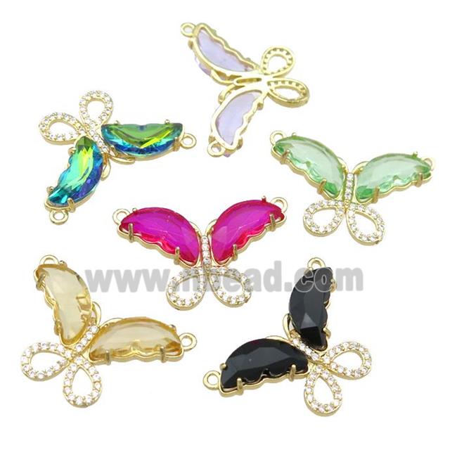 mixed Crystal Glass Butterfly Pendant pave zircon with 2loops, gold plated