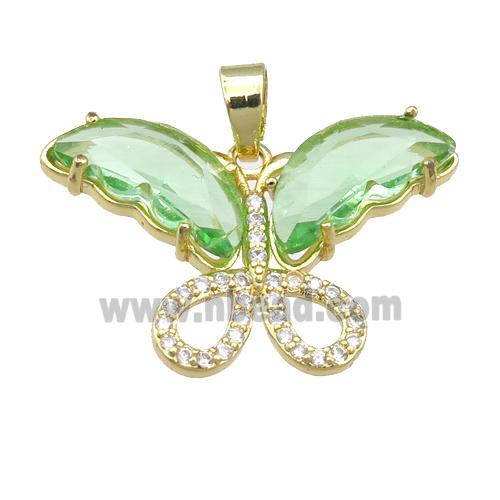 lt.green Crystal Glass Butterfly Pendant, gold plated