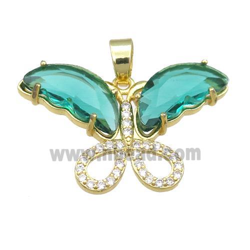 peacockgreen Crystal Glass Butterfly Pendant, gold plated