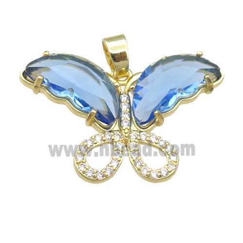 blue Crystal Glass Butterfly Pendant, gold plated