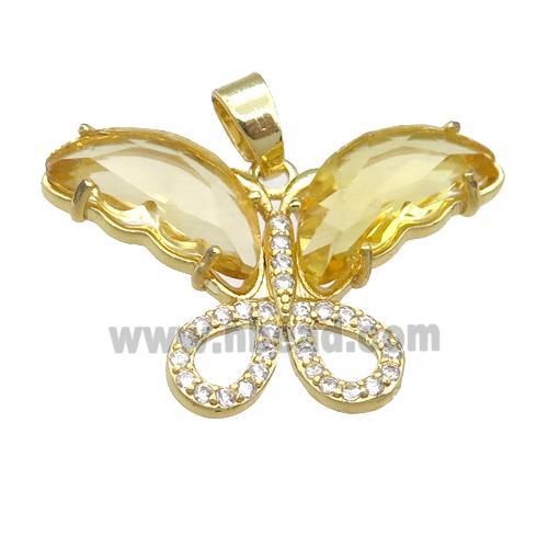 golden Crystal Glass Butterfly Pendant, gold plated