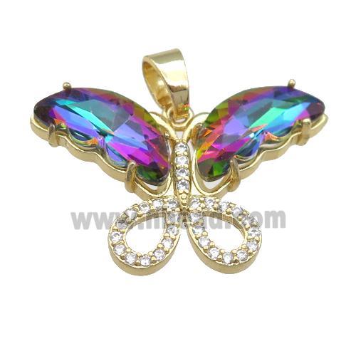 rainbow Crystal Glass Butterfly Pendant, gold plated