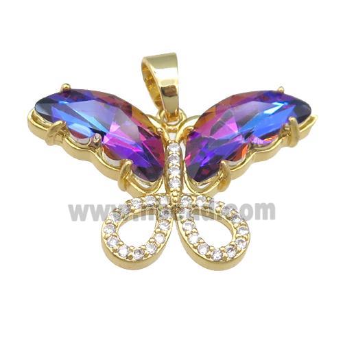 bluepurple Crystal Glass Butterfly Pendant, gold plated