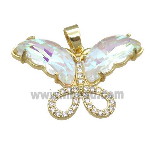 clear AB-color Crystal Glass Butterfly Pendant, gold plated