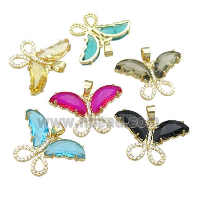 mixed Crystal Glass Butterfly Pendant pave zircon, gold plated