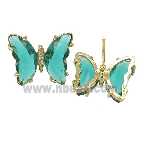 peacockgreen Crystal Glass Butterfly Stud Earrings, gold plated